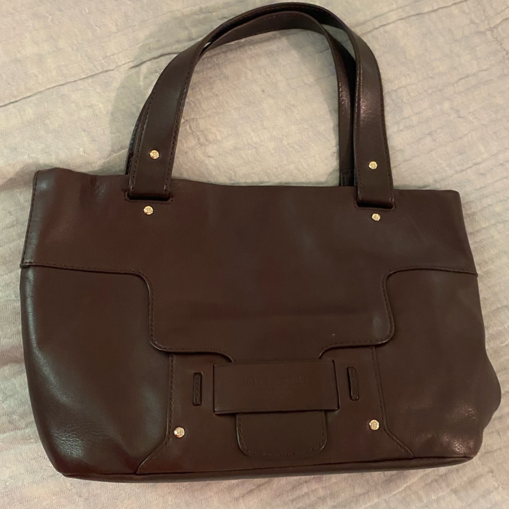 Kate Spade chocolate leather purse with green floral lining